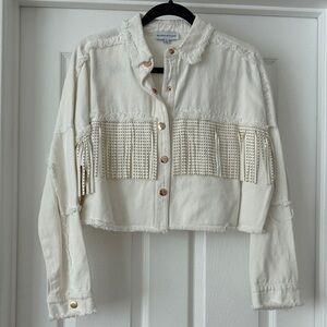 Elegant Cream Fringe Jean Jacket